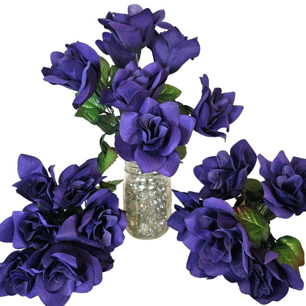 Royal Purple Violet Silk Rose Flower Bushes 7 Roses 2.5" Blooms 12" Lot of 3